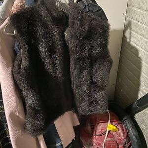 Faux Fur Brown Short Jacket Vest - Women's Coat